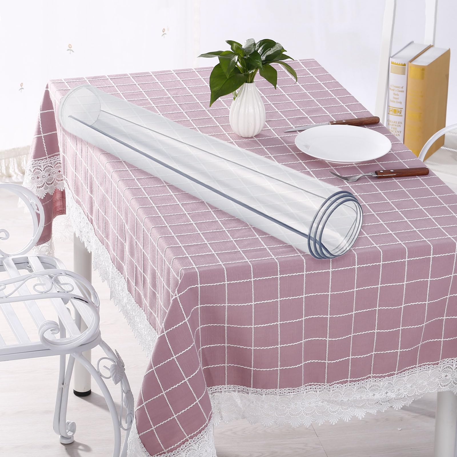 Jisrcha Tovaglia Trasparente Plastificata, 1 Pezzi Copritavolo Trasparente, Impermeabile E Lavabile per Tovaglia Pellicola Trasparente per Tavolo Picnic in Famiglia ed Eventi All'aperto (220X140)