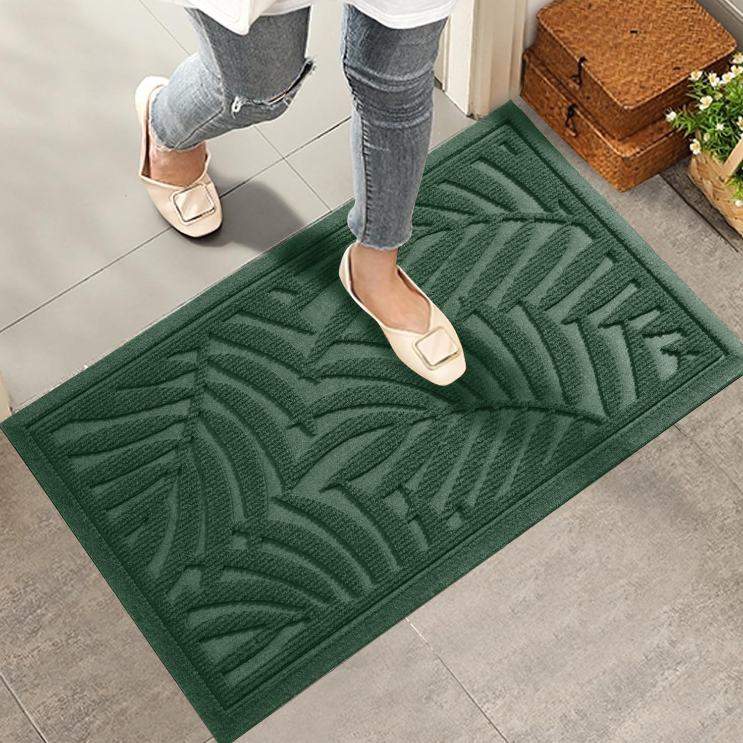 HIYARD Front Door Mat, Absorbent Resist Dirt Welcome Door Mat Indoor Outdoor, Waterproof Doormat, Sturdy Non Slip Backing, Fade Resistant, Low Profile