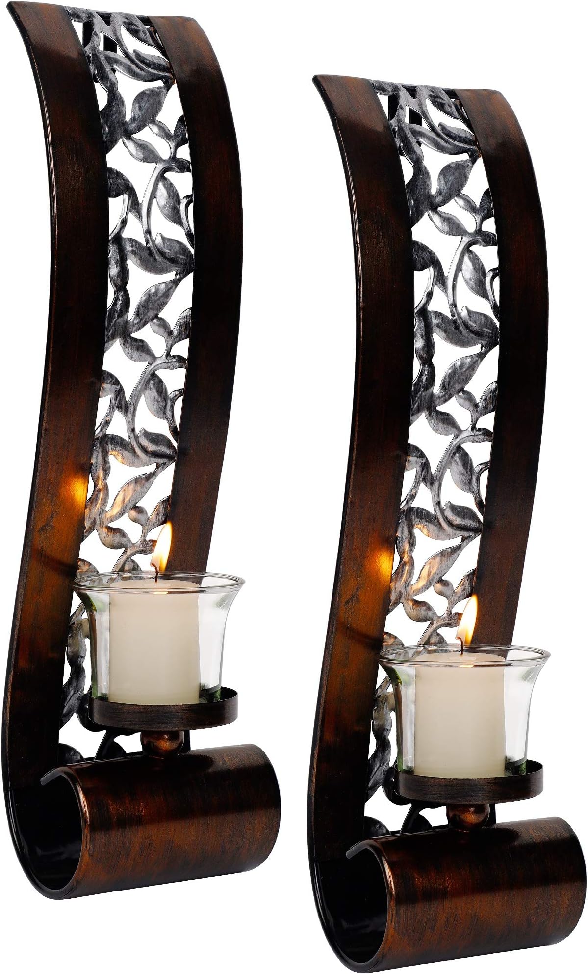 Shelving Solution Wall Sconce 14.4 x 3.5 Inch, with Tea Light Candle Holder Antique Bronze Style Metal Wall Art Decorations for Living Room, Bathroom, Dining Room and Office, Set of 2