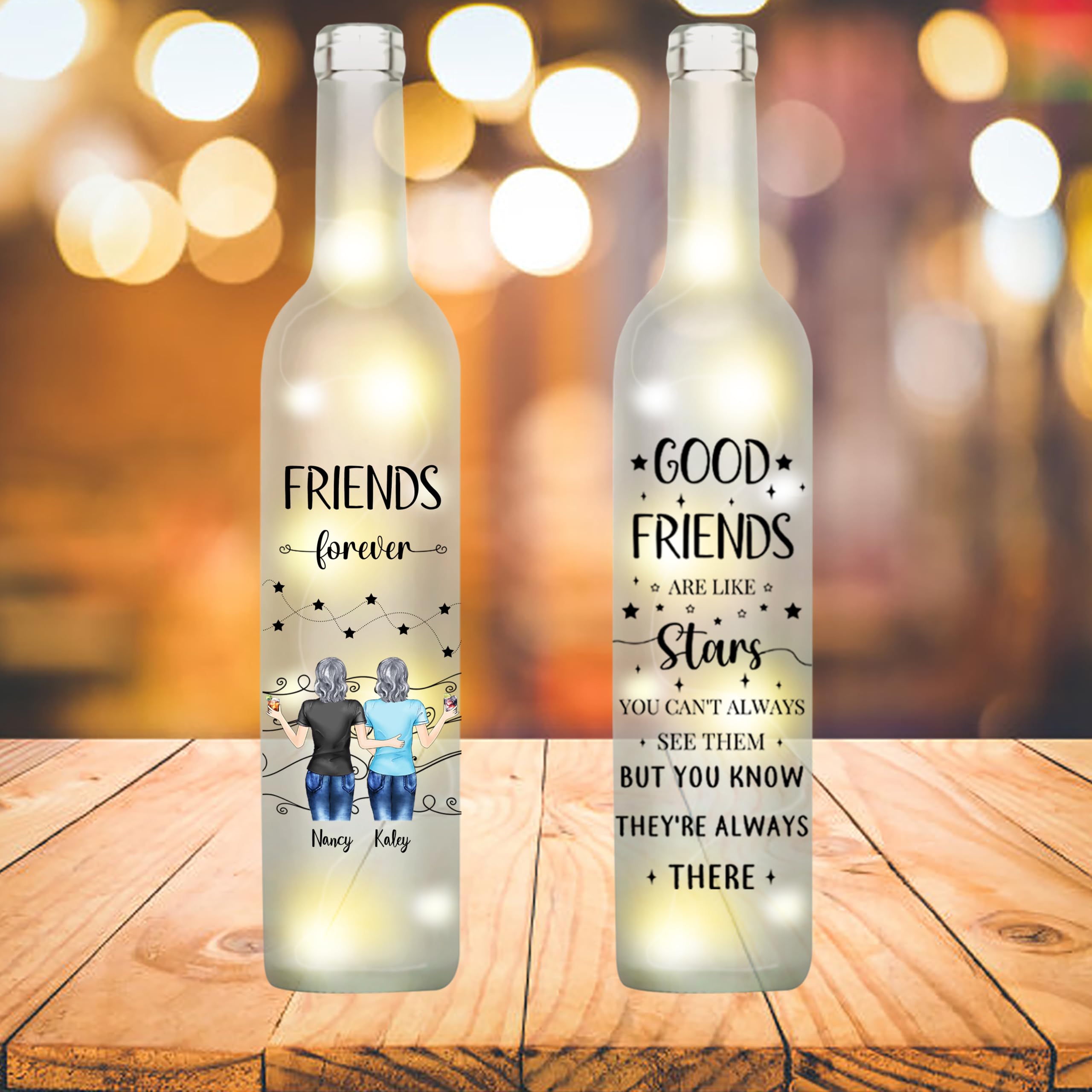 NOONATIVE Friends Forever Bottle Lamp,Personalized Custom Bestie Wireless Bottle Lamp with Portrait & Name,Friendship Gifts for Bestie,Best Friend