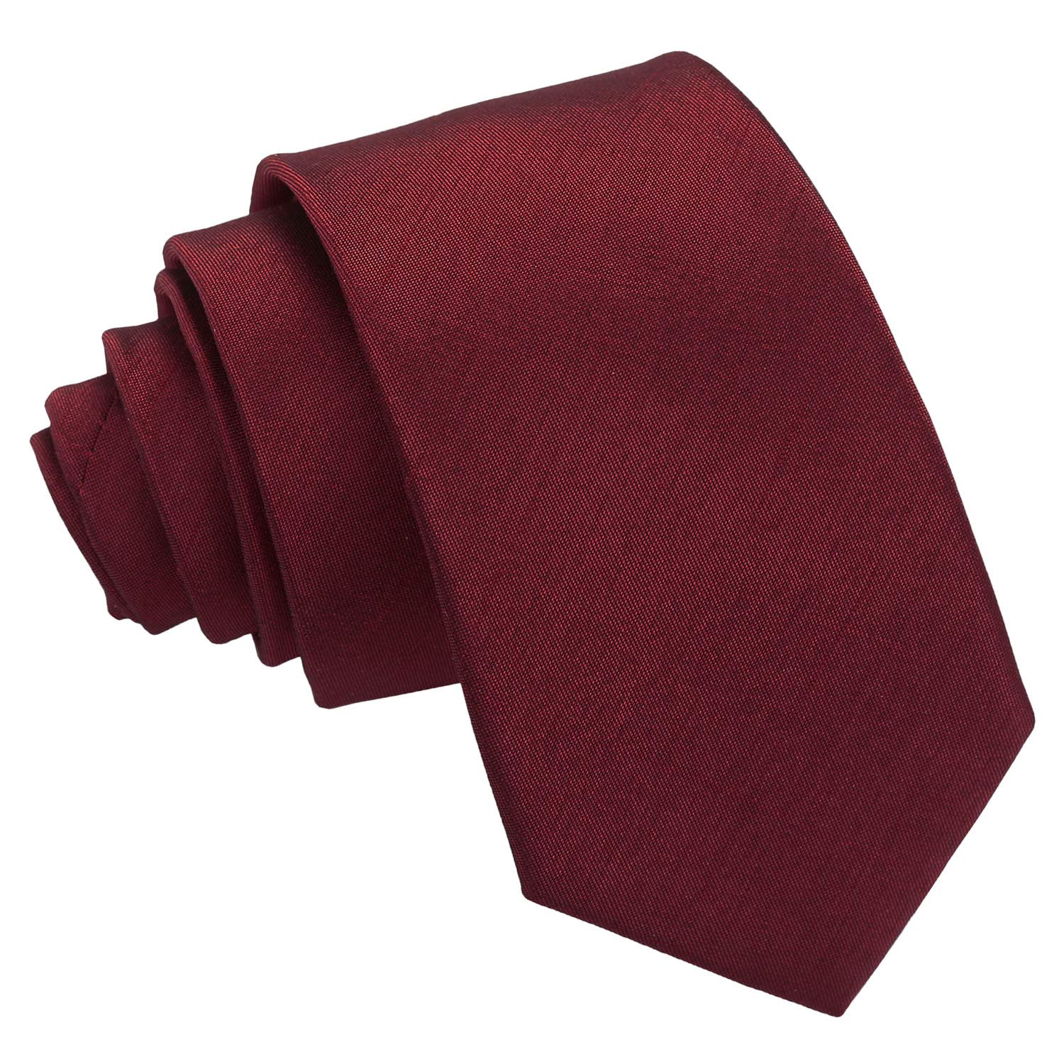 DQT Mens Plain Shantung Tie – 7cm Slim Necktie for Wedding Business & Formal Wear - Burgundy