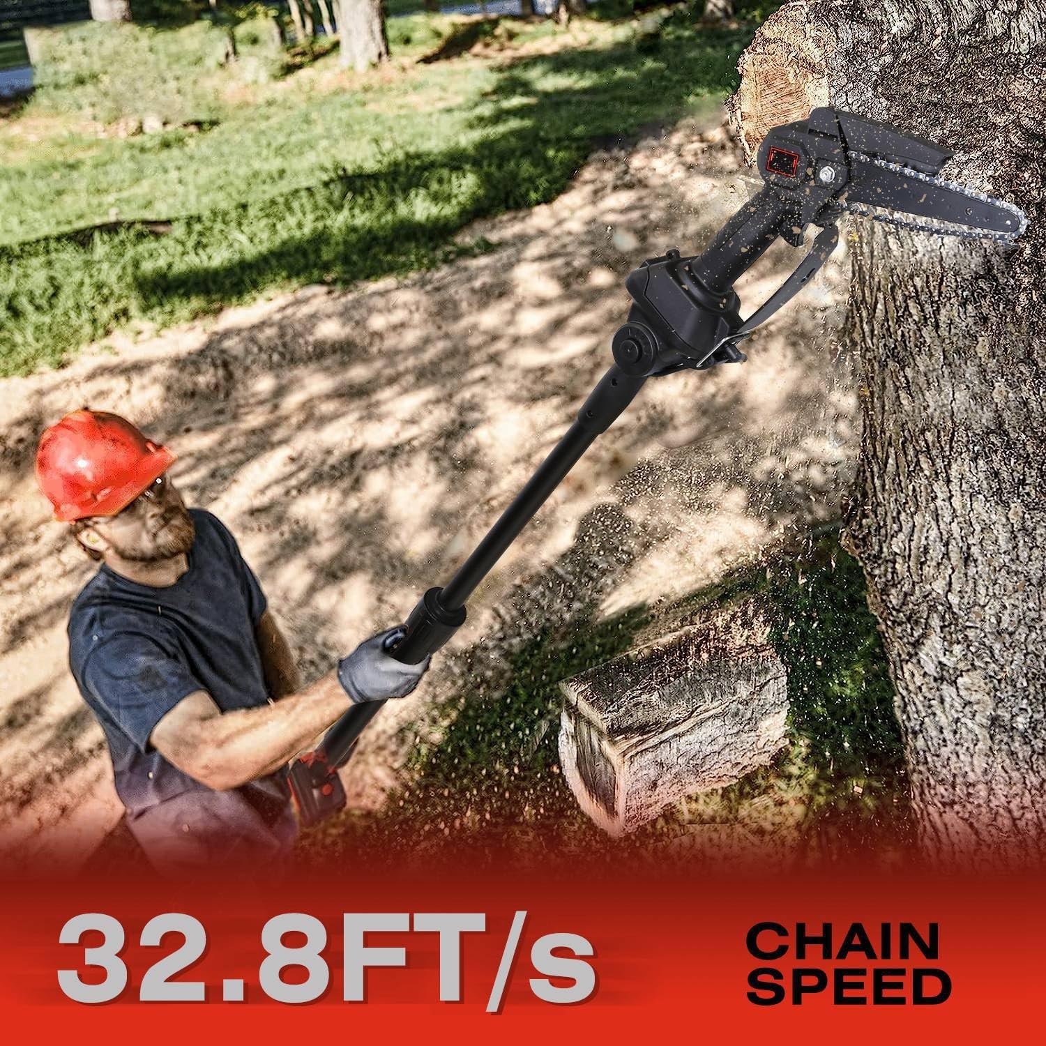 Cordless Pole Saw & Mini Chainsaw 2-IN-1 Cordless Electric Chain Saw Length Adjustable Chainsaw with Cutting Chains Lightweight Multi-Angle Power Pole Saw for Wood Branch Cutting Tree Trimming
