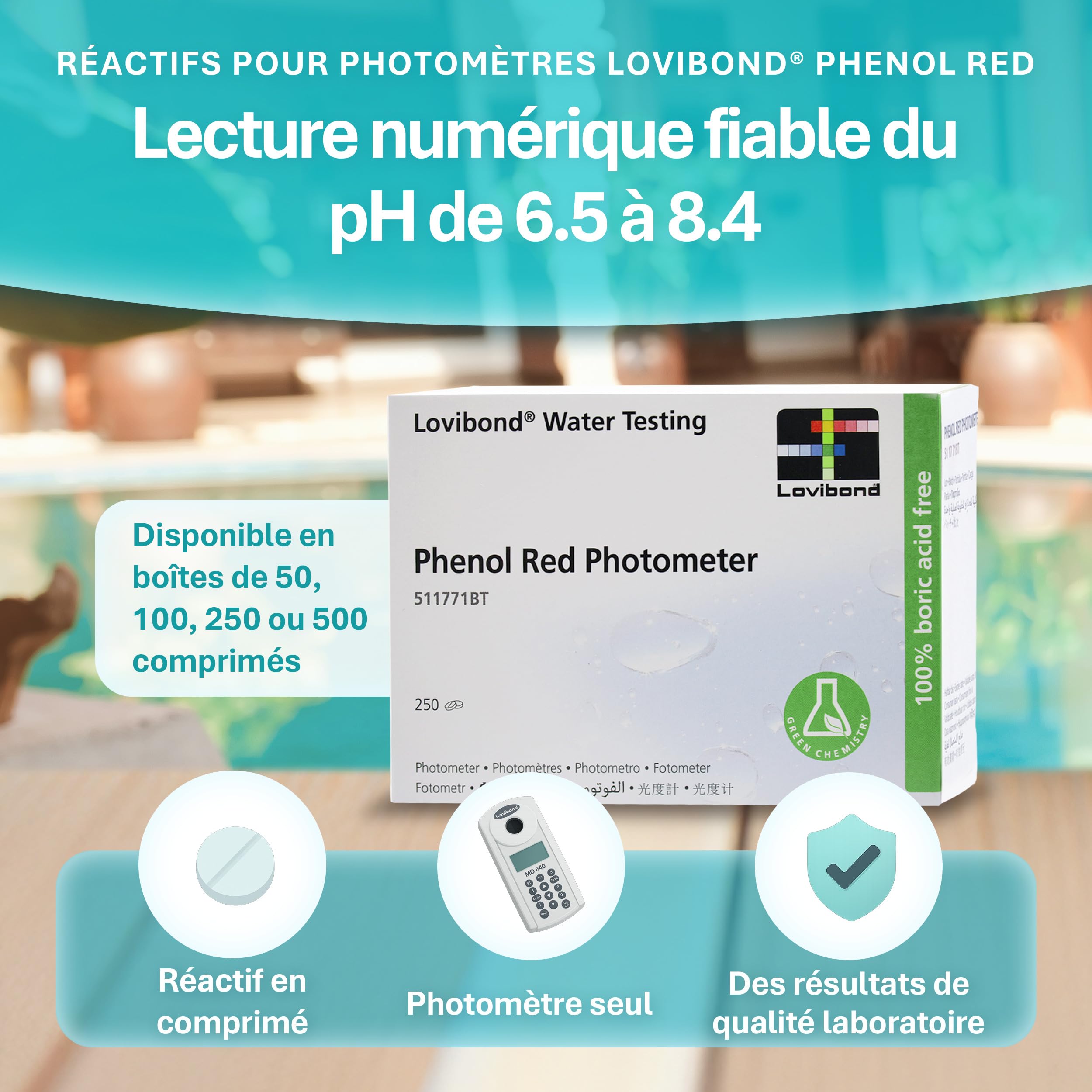 Comprimés de Phenol Red Lovibond – Boîte de 250 – Réactifs de Qualité Professionnelle pour Photomètres Numériques | Analyse de l’Eau Fiable, Simple d’Utilisation et Précise
