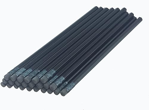 ezpencils - Lápices hexagonales de barril negro con borrador negro y virola negra, paquete de 36 unidades, borrador sin manchas, plomo HB # 2, sin
