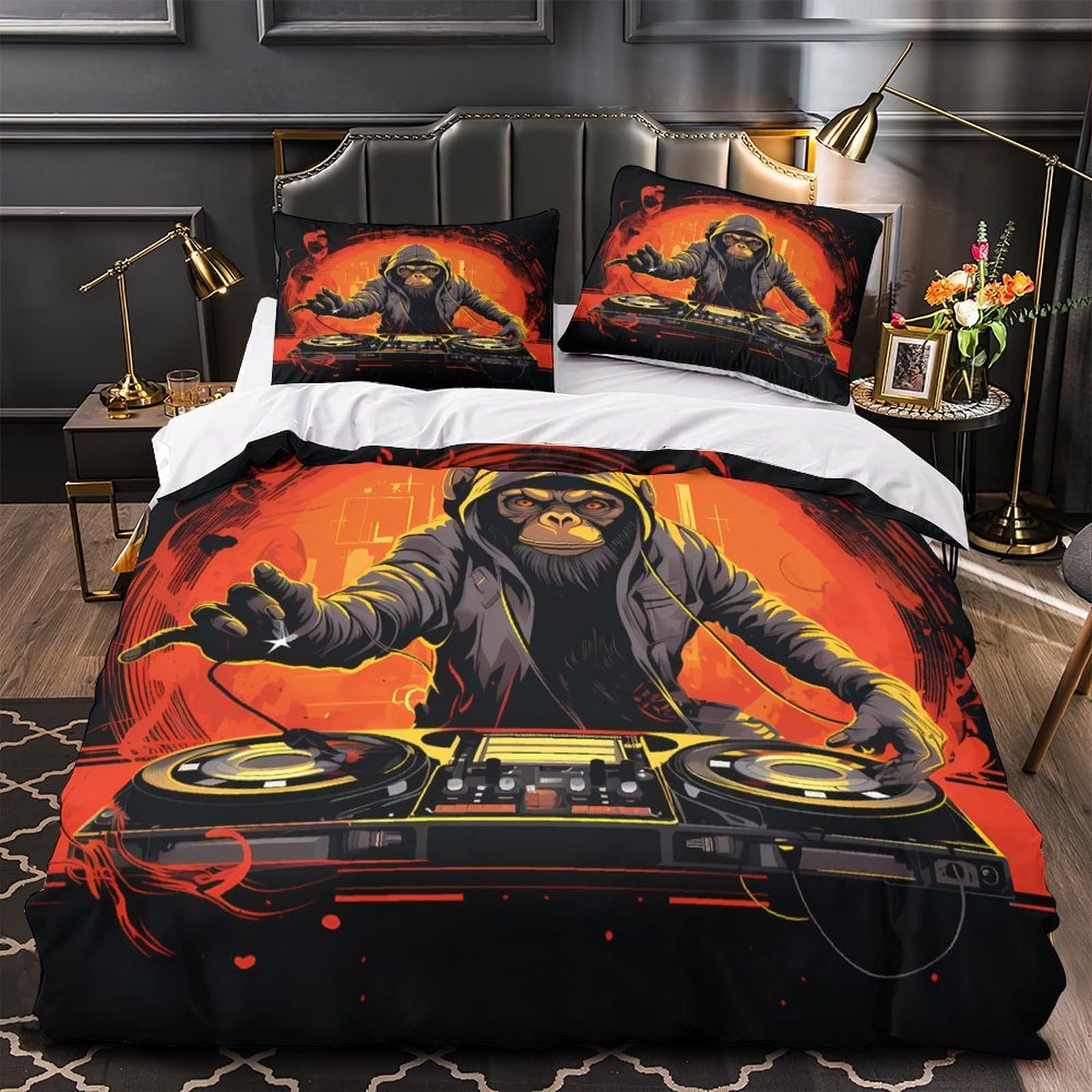Housse de couette singe DJ respirante anti-acarien lit simple