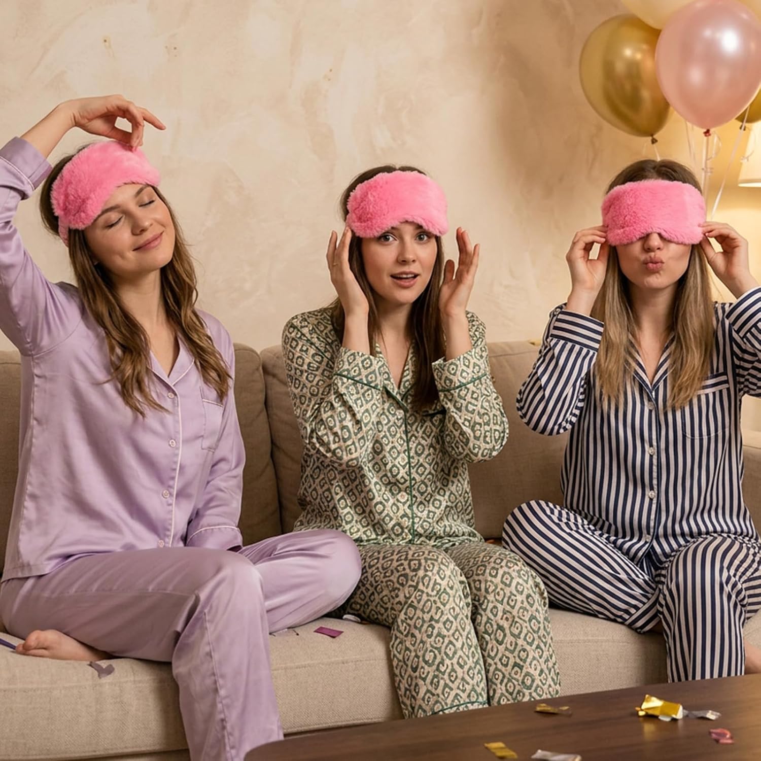 36 Pcs Sleepover Party Supplies Spa Headband Set, 12 Pink Bow Headbands 12 Plush Sleep Eye Masks 12 Clear Cosmetic Bags for Women, Spa Party Favors Bulk for Adult Beauty Gift
