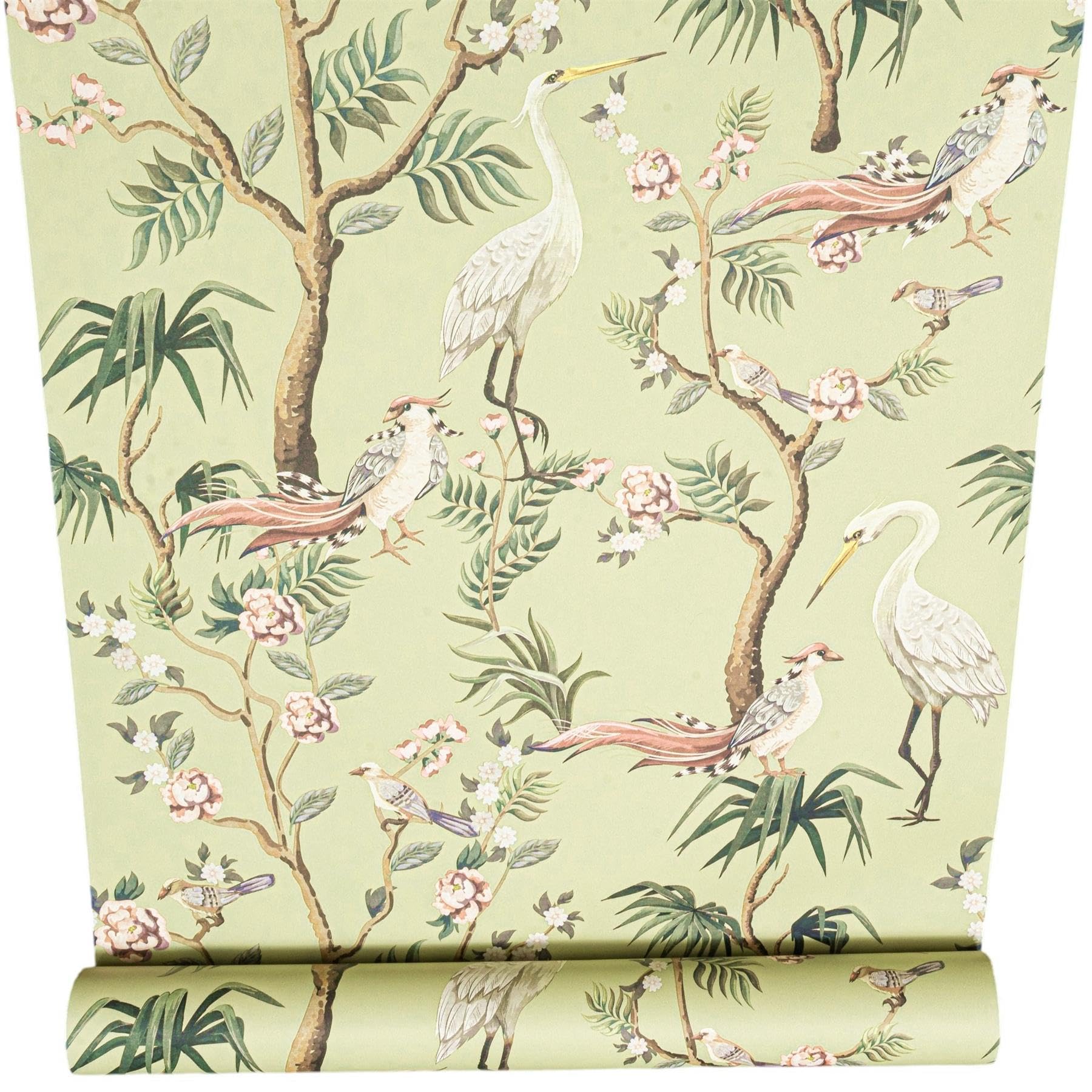 SOPHIE LAURENCE Green Floral Birds Wallpaper Pink Flowers Paste The Wall Feature Wall Lounge Hallway Bedroom Bathroom 10m x 0.53 m