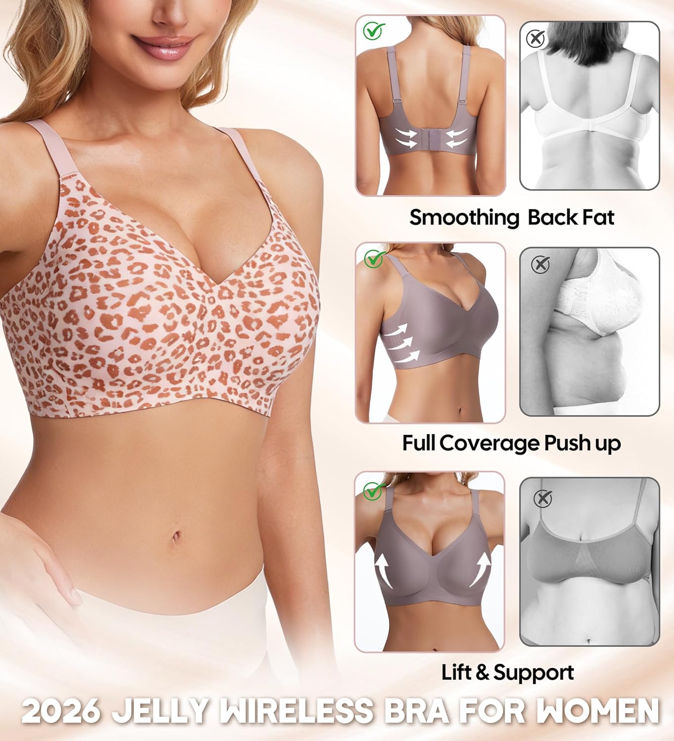 Jelly Wireless Bras for Women Push Up Deep V Seamless Comfort Plunge No Underwire Bra with Adjustable Straps Everyday Bras - Image 4