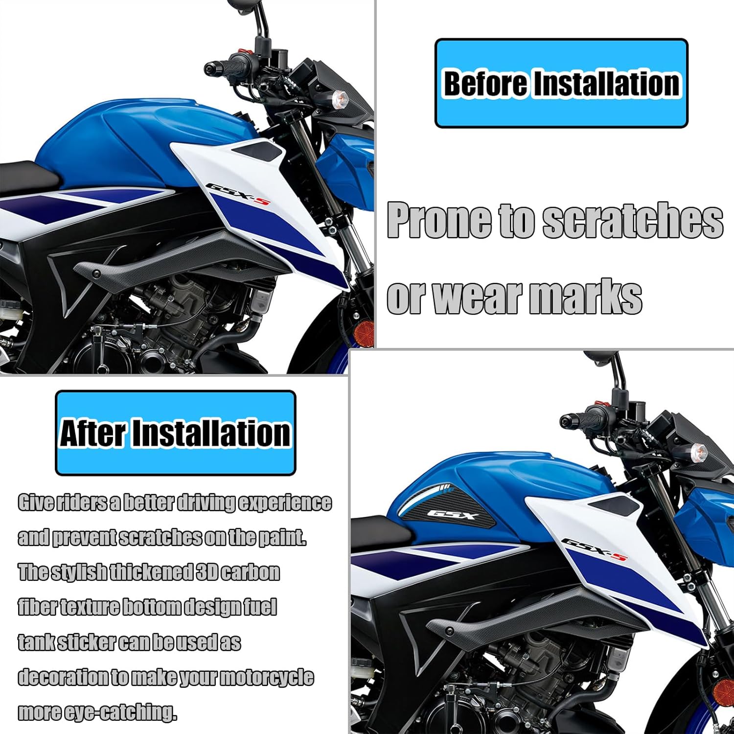 For GSX-R125 GSX-S125 GSX-S150 GSX-R150 2025 Motorcycle modified carbon fiber fuel tank side protection sticker, fuel tank knee anti-slip sticker gsx-r125 s125 2017-2026 motorcycle accessory