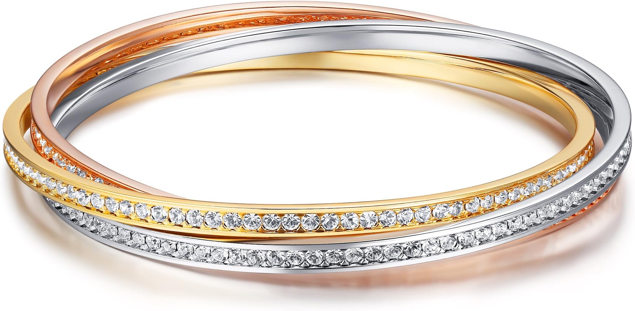 MYJS Trinity Interlocking Eternity Crystal Bangles Bracelet Tri-Gold Plated