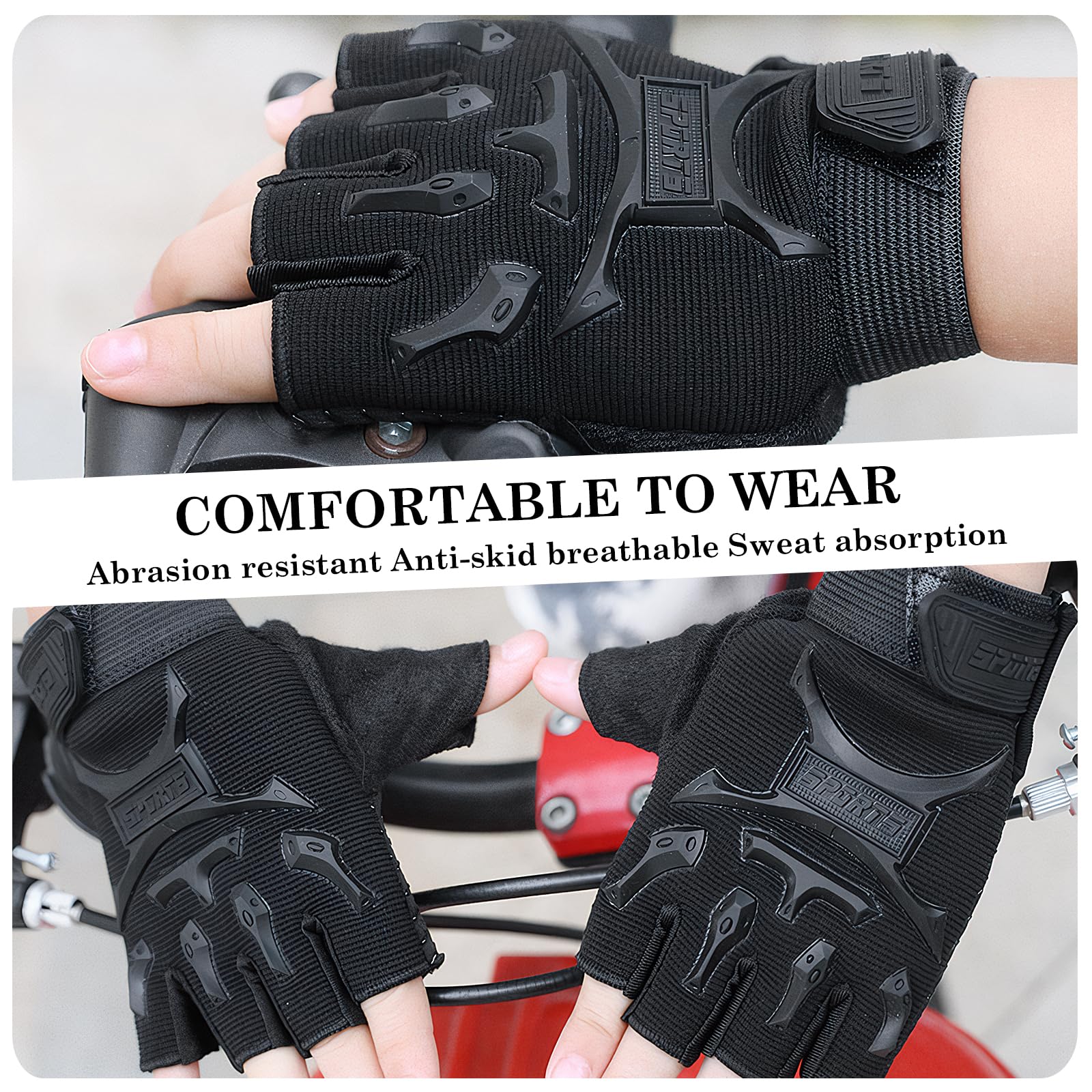Guantes de Ciclismo de Medio Dedo para Niños, Guantes Deportivos Antideslizantes, Negro, Talla Única