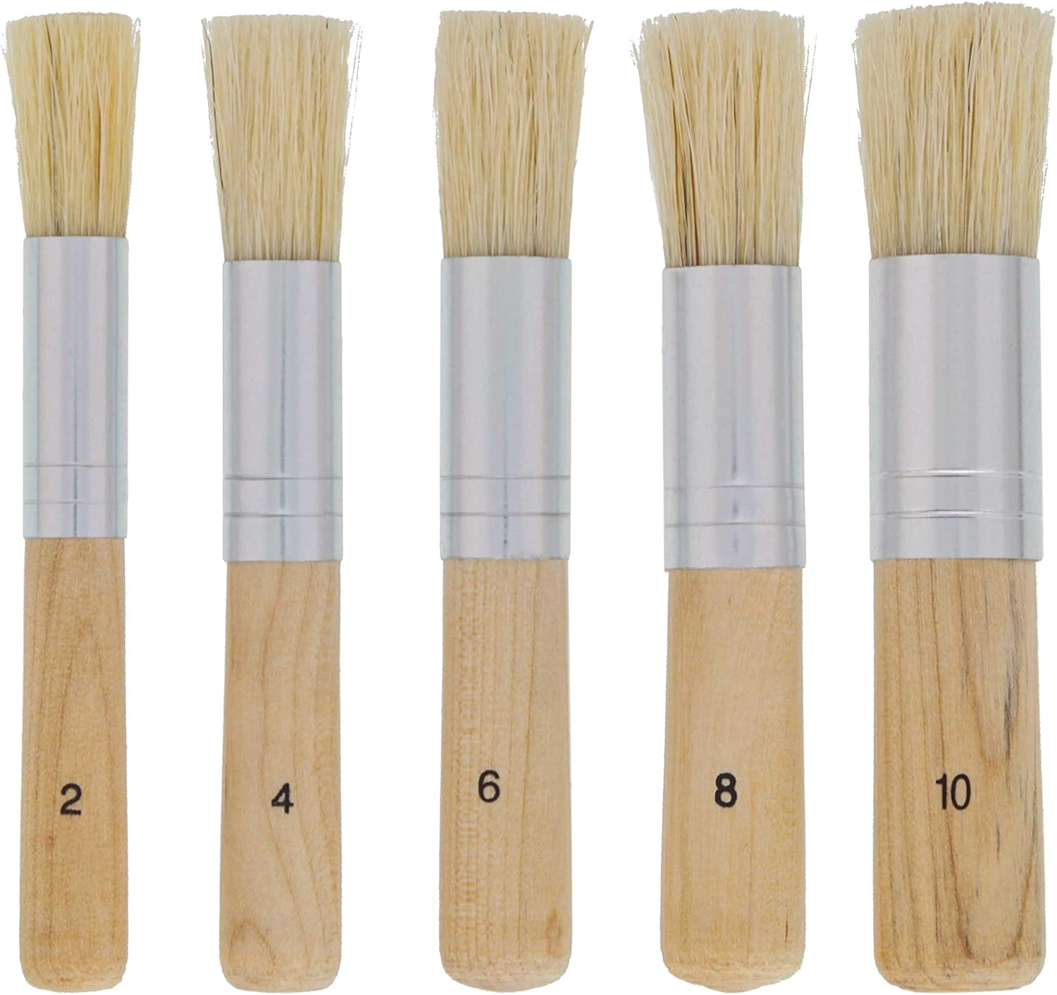 U.S. Art Supply 5 Piece Stencil Brush Set - Round Paint Brushes with Natural Bristle - Stiff Bristle Brushes for Chalk Paint, Acrylic, Watercolor - Stipple Brush for Stenciling