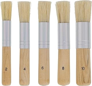 Sponsored Ad - U.S. Art Supply 5 Piece Wood Handle Stencil Brush Set - Natural Bristle Wooden Template Paint Brushes - Wat...