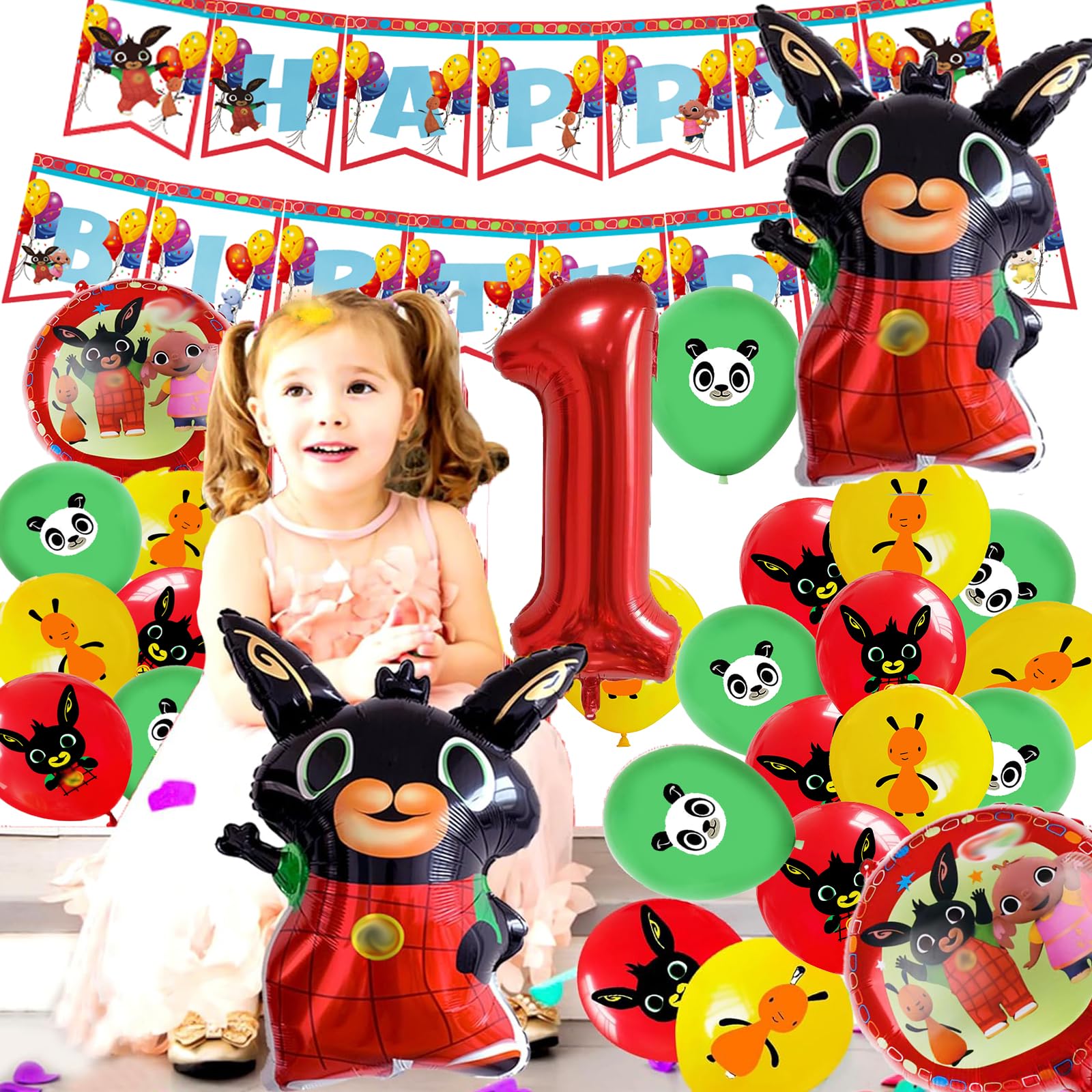 Bing Compleanno 1, 101 Pcs Stoviglie esta C-ompleanno, Bing Decorazioni per la tavola del C-ompleanno del Coniglietto, Piatto Bandiera Tovagliolo Tazza Tovaglia per Feste