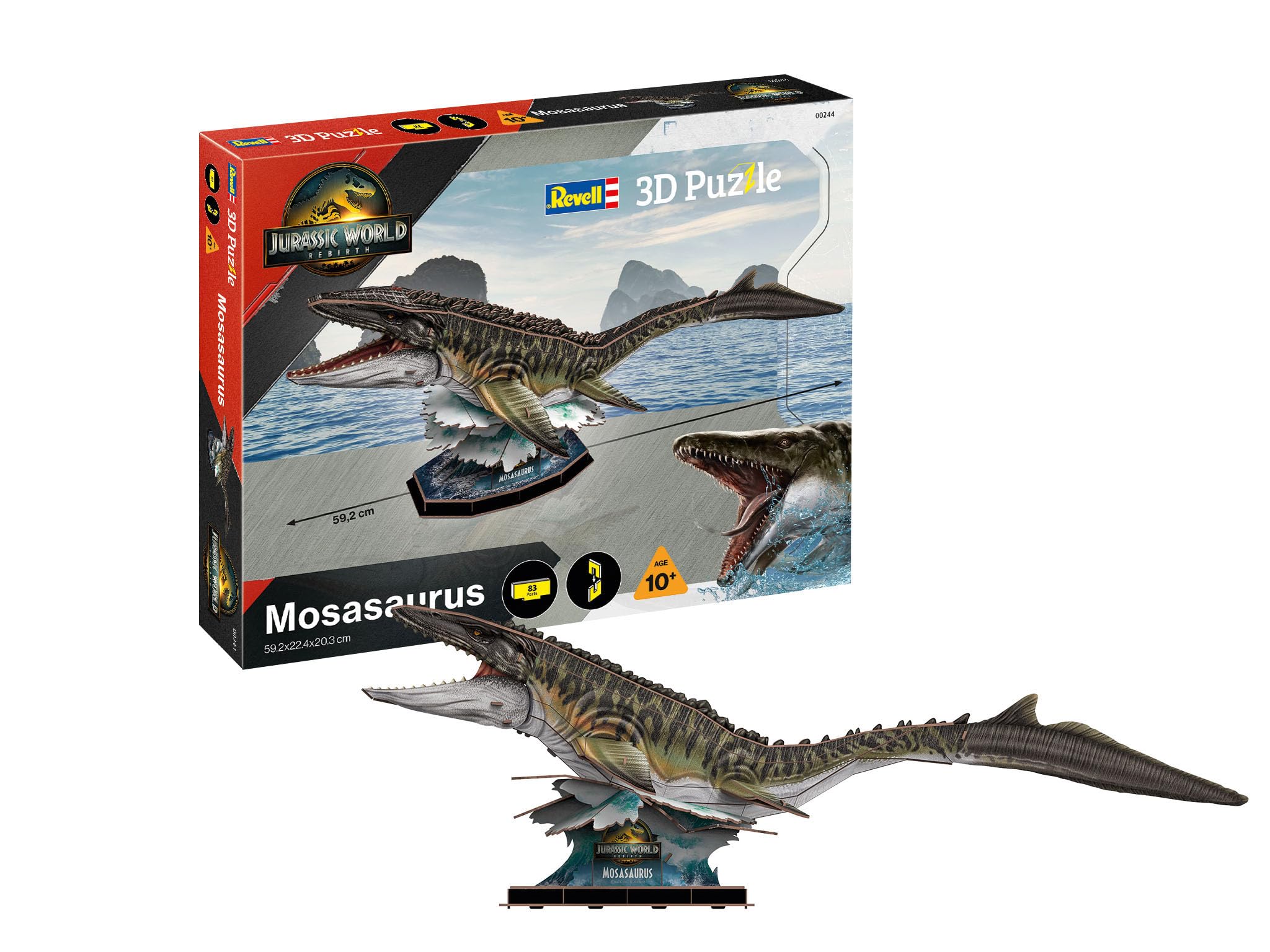 Revell 3D Puzzle 00244 Jurassic World Rebirth: Mosasaurus, 83 Pieces, Highly Detailed, With Diorama Base, Officially Licensed