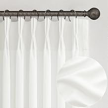 PleatedDrapes White Linen 102 Inch Long Curtains for Bedroom, Pinch Pleat Lush Decor Soft Sheer Curtains 2 Panels Light Filtering Privacy Elegant Luxury Drapes Hooks Rings Back Tab for Office Sunroom
