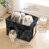Heybly Cat Tree, 35cm Cat Tower with Large Perch Bed and Cat Condo for Indoor Cats Large Adult, Cat House with Scratching Posts and Interactive Spring Balls for Your Kittens, Smoky Gray HCT203SG - 6