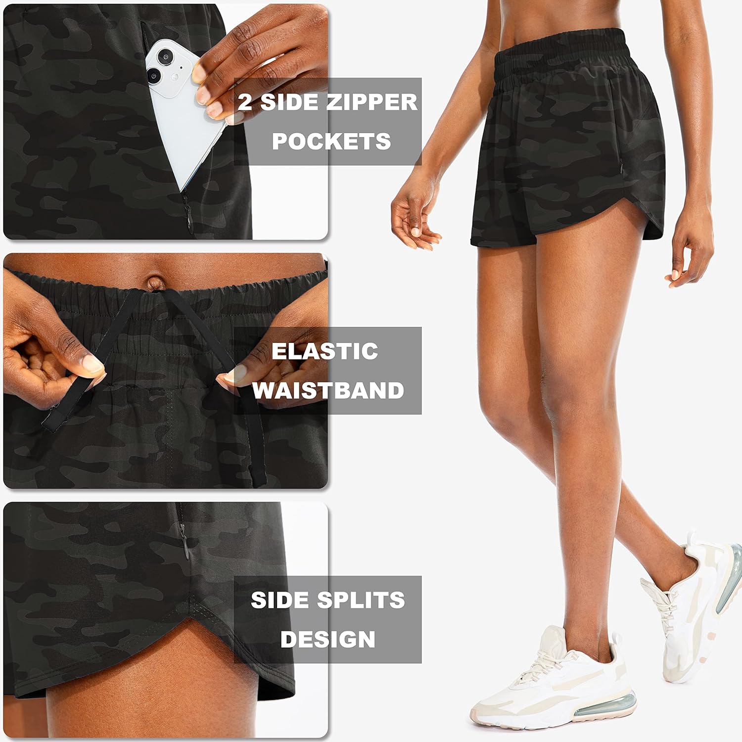 SANTINY Women's Running Shorts with Zip Pockets High Waisted Athletic Workout Gym Shorts for Women with Liner - Image 4