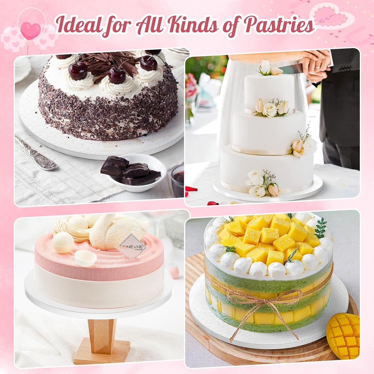 16 Inch Cake Boards Round - 5 Pcs Sturdy 1/2" Thick Greaseproof Cake Drums for Wedding & Birthday Multi-Layer Cakes, White Food-Grade Cardboard Base (5 Pcs, 16 Inch)
