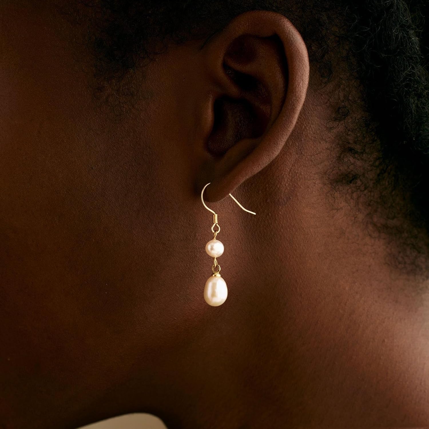 Pearl Earrings for Women 14K Gold Freshwater Pearl Hoop Earring Dangle Drop Wedding Earrings Bridal Bridesmaid Jewelry Gifts for Women - Image 2