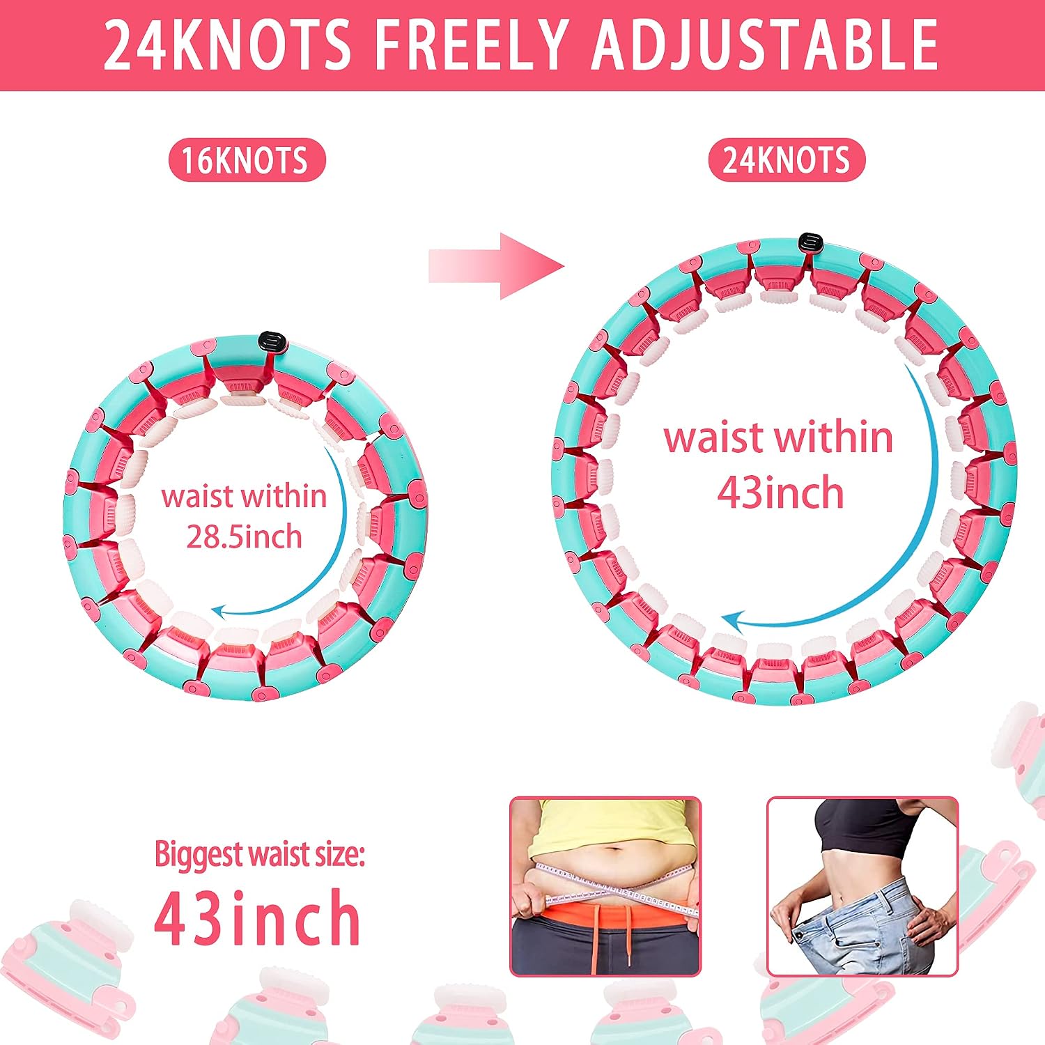 CIKILO Weighted Hula Exercise Hoops for Adults with Counter Weight Loss Home Exercise and Fitness Equipment for Women and Men, Hoola Weighted Hoop with 360° Massage and 24 Sections Adjustable