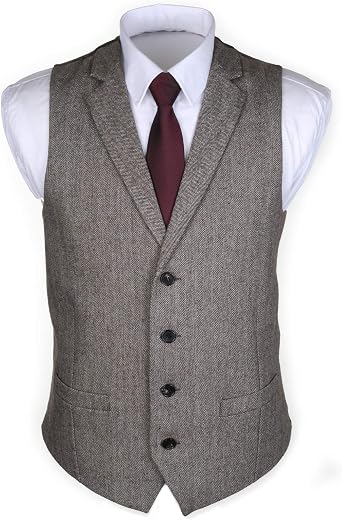 Ruth&Boaz 2Pockets 4Buttons Wool Herringbone Tweed Tailored Collar Suit Vest