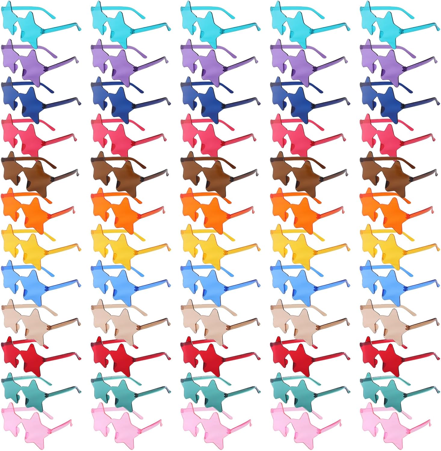 60 Pairs Rimless Star Shaped Sunglasses, Neon Party Supplies Colorful Plastic Glasses Bulk, Party Favors for Adults and Kids