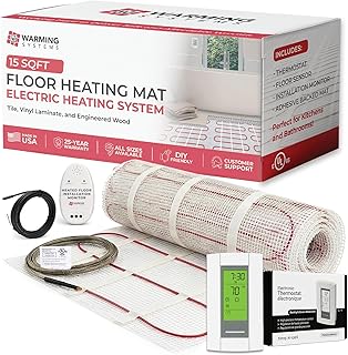 15 Sqft 120V Electric Radiant Floor Heating Mat – Includes Heating Mat, Programmable Thermostat, Thermostat Floor Sensor, Installation Monitor and Under Tile Heater
