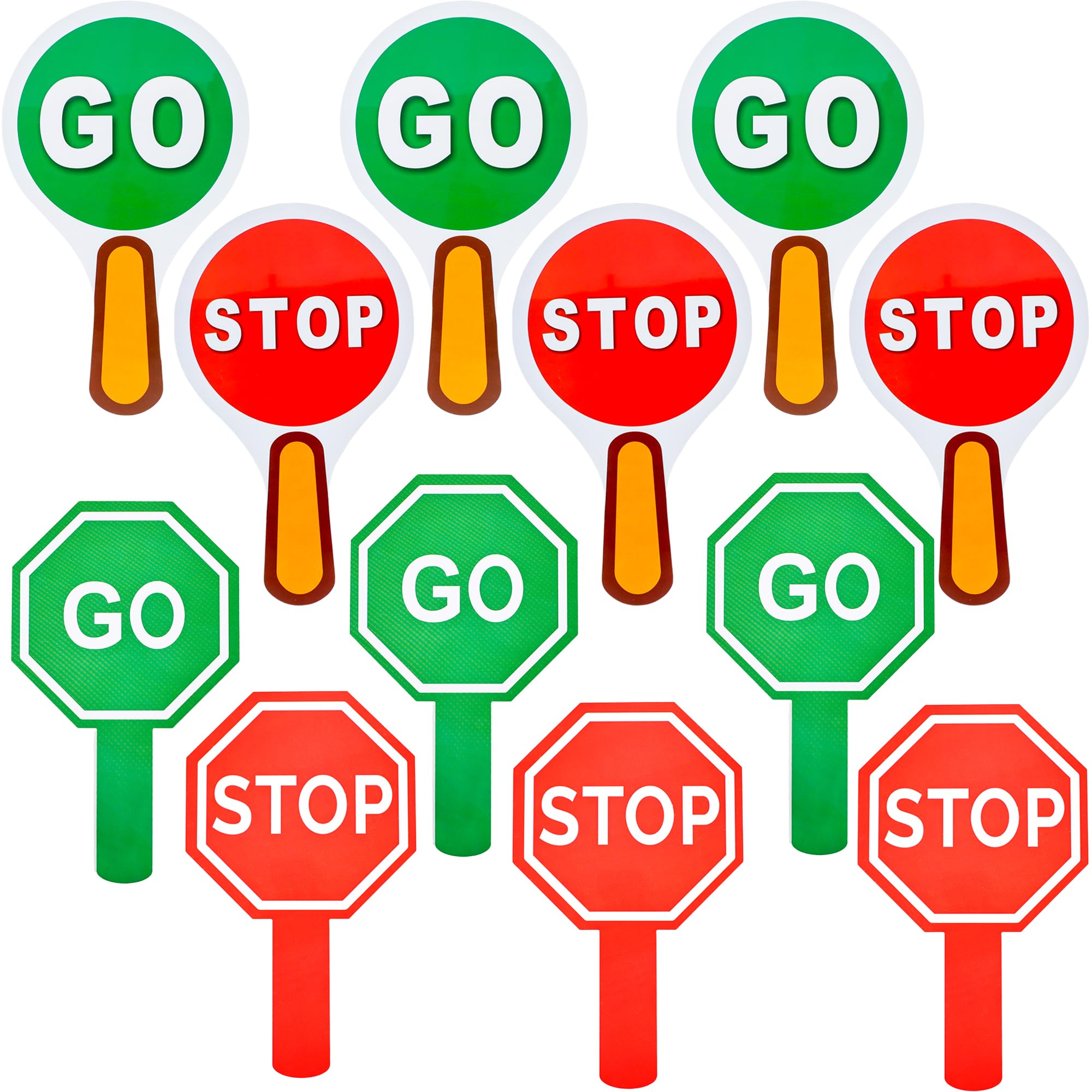 12 Pcs Double Sided Handle Guard Road Stop and Go Waterproof Crossing Stop for Kids Teaching Green Red Light Traffic Safety , 2 Styles