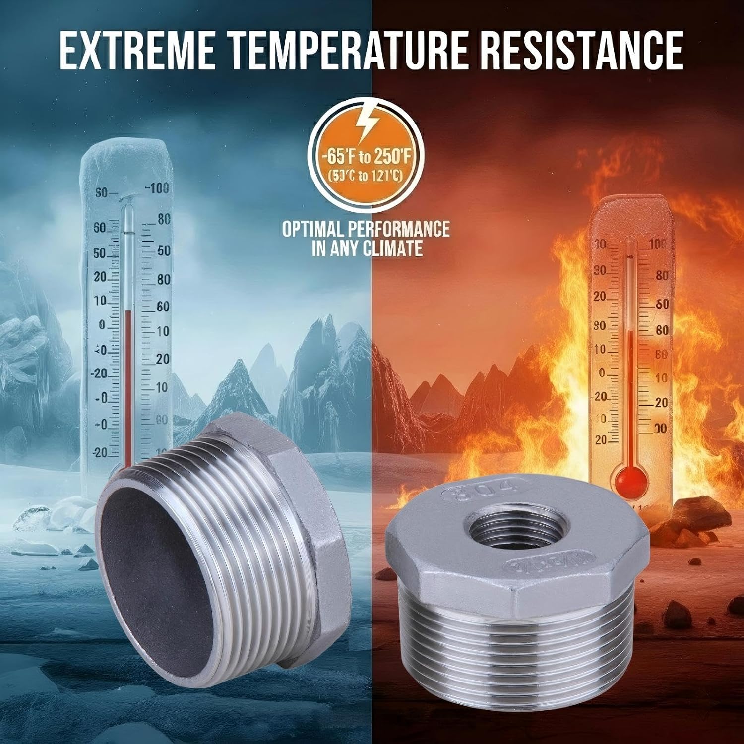 CONSTELLAR 304 Stainless Steel Pipe Fitting - 1" Male NPT to 3/4" Female NPT, Female Reducing/Reducer Bushing Pipe Fitting, Adapter Hex Bushing (2 Pcs)