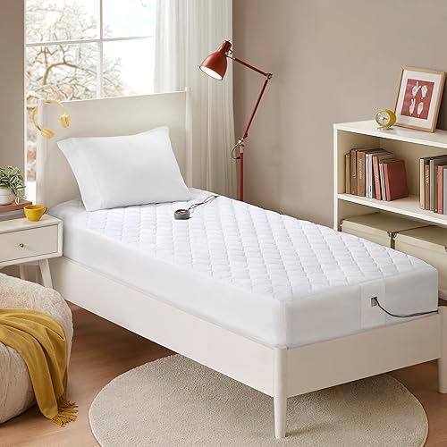 Beautyrest Cubrecolchón térmico 100% algodón, calentador de cama con 20 ajustes de calor, temporizador de apagado automático, bolsillo elástico