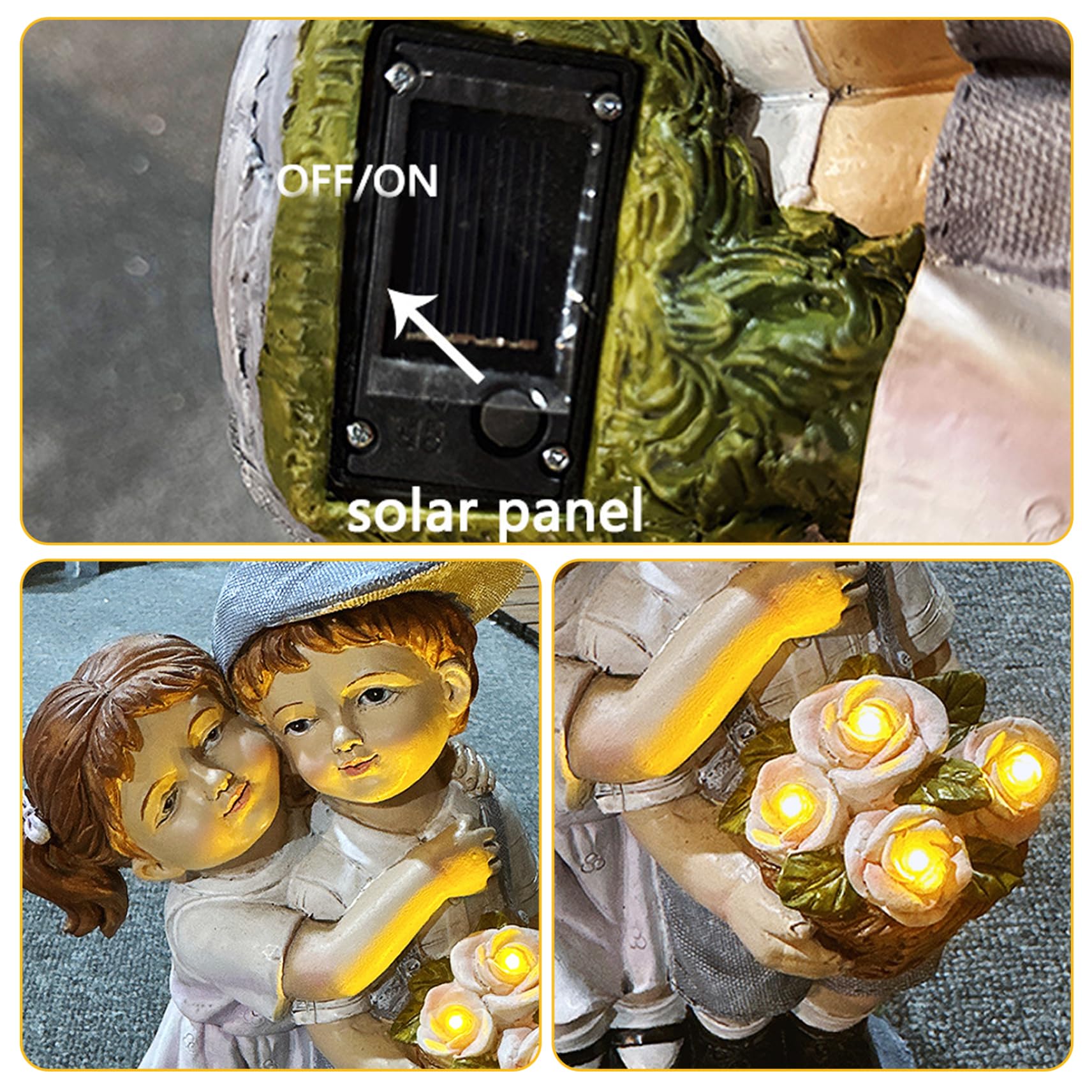 Figuritas Adornos solares de jardín para niños y niñas, estatuas de jardín de Resina Resistentes a la Intemperie, estatuas solares para Exteriores, Patio, balcón