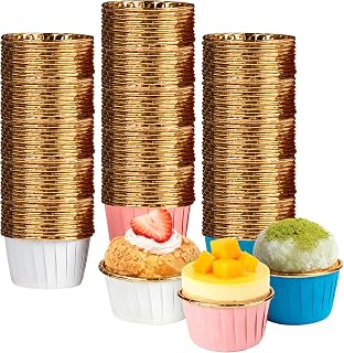 150 Pieces Cupcake Molds, Paper Muffin Molds Made of Aluminum Foil, Paper Muffin Mold for Cupcake Dessert Baking Birthday Wedding Party - White/Pink/Blue Gold