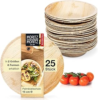Moritz & Moritz Palmblatt Schalen rund Ø 15 cm - 25 Nachhaltige Einwegschalen - Alternative zu Bambusschalen und Bambusgeschirr