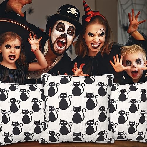 Miniatura 7 de Juego de 2 fundas de almohada decorativas de Halloween, 18 x 18 pulgadas, calabazas y murciélagos neón, fundas de almohada decorativas para casa de