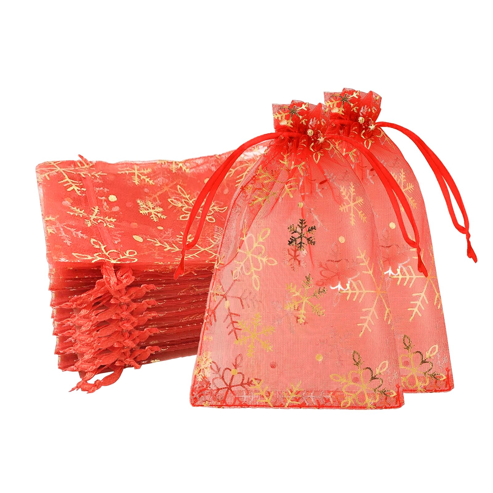 Organza-Geschenksäckchen Mit Schneeflocken-Muster – 100 Stück, 7x9 Cm, Mit Zugband