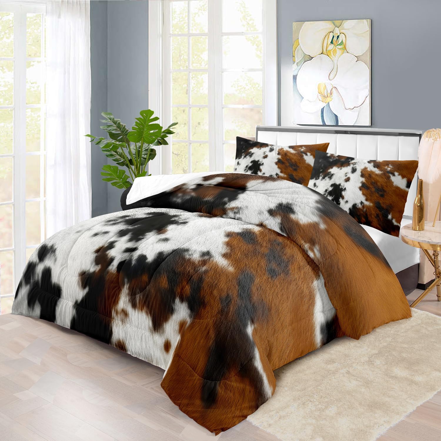 Western Comforter Set King,Cow Print Bedding Set Brown,Western Bedding King,Farmhouse Quilt for Teen,Black Brown Bedroom Decor Boys,Farmhouse Decor for Bed - Image 4