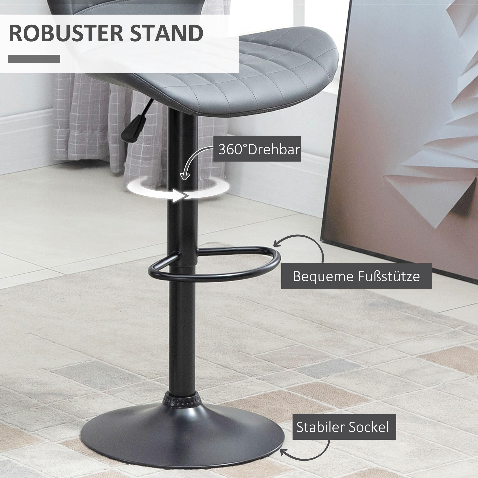 HOMCOM Modern Barkrukken Set Van 2 Draaibare Barstoelen Met Rugleuning Hoogteverstelbaar Met Voetsteun~1serg88b9t001