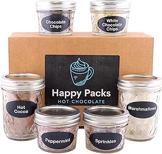 Hot Cocoa Bar Kit by Happy Packs, Includes Hot Cocoa Mix, Mini Marshmallows, Crushed Peppermint Candy, Chocolate Chips, White Chocolate Chips & Christmas Sprinkles, Premium Hot Chocolate Gift Sets