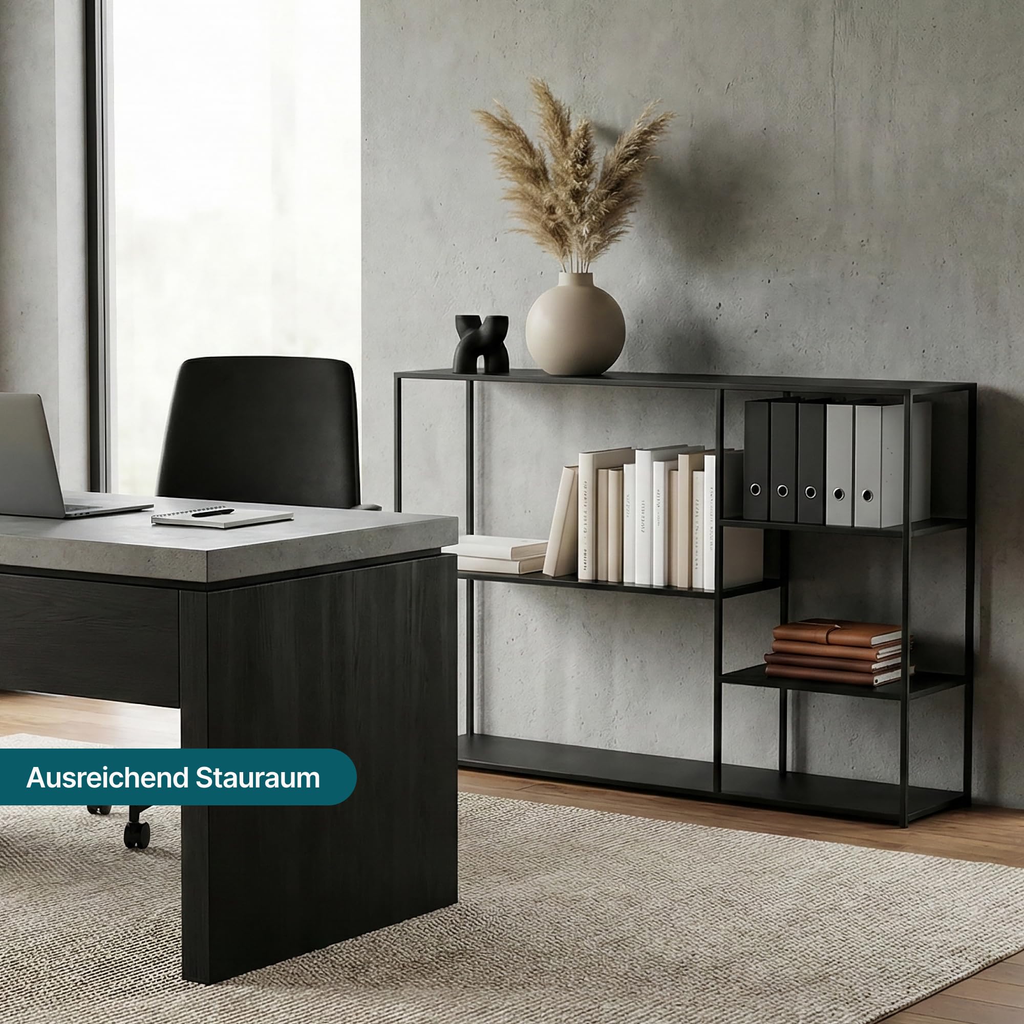 [en.casa] Standregal Isojoki Bücherregal Metallregal Wohnzimmer Schwarz Regal stehend 120 x 35 x 88 cm