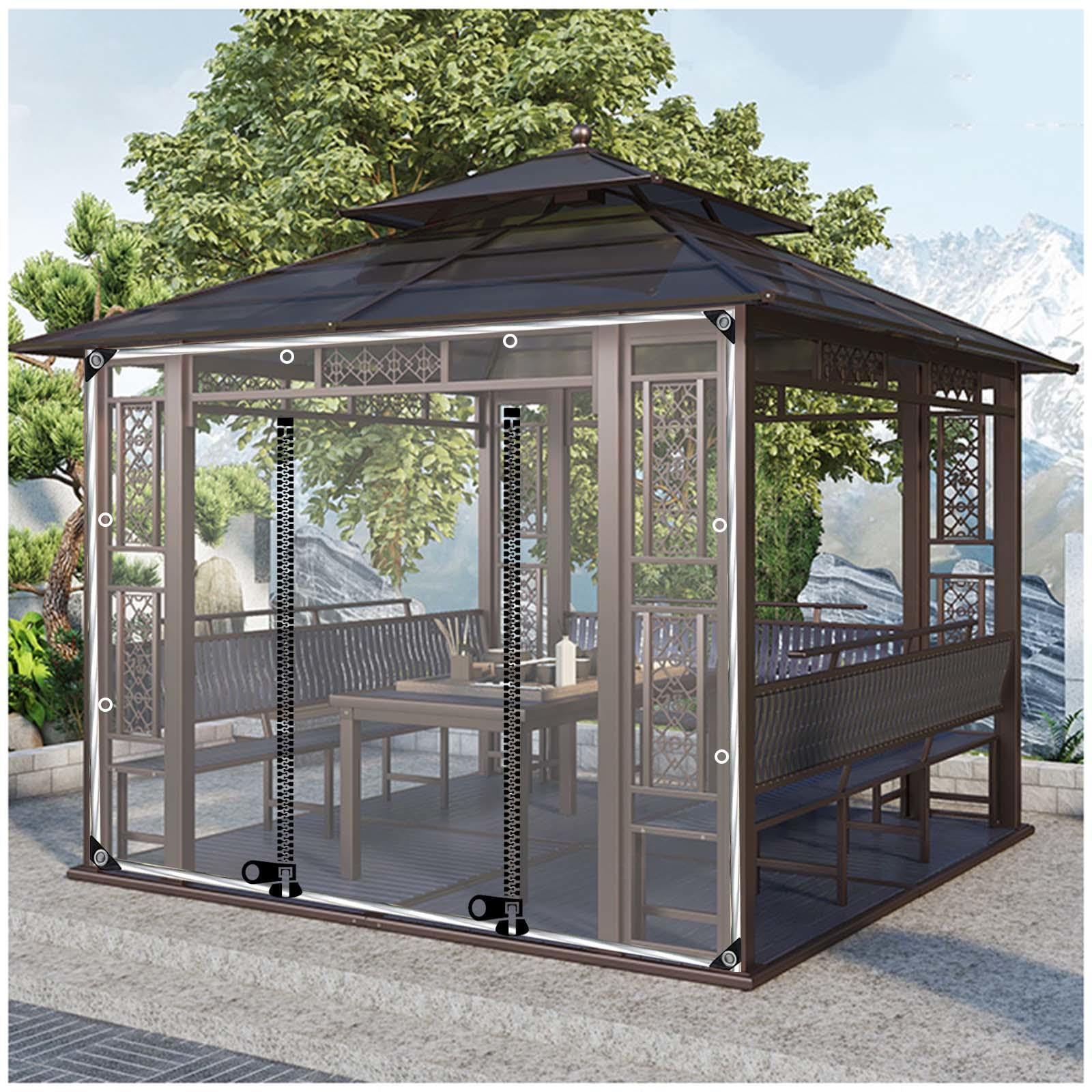 Tende per pergola trasparenti Pannelli laterali per pergola in PVC impermeabile per esterni con occhielli Telo resistente da 0,5 mm per gazebo, portico, personalizzabile (Color : Black, Size