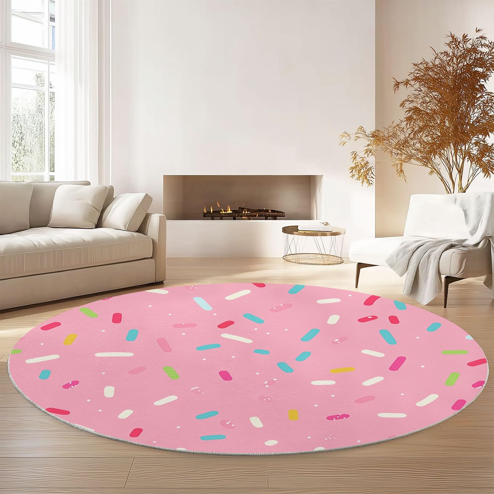 Pétillant Tapis de Sol Rond Motif Mignon Style Paillettes et Étoiles, Coloré, 140 cm, Idéal pour Déco Joyeuse de Chambre de Fille ou Bébé, Moquette Antidérapante en Flanelle Douce