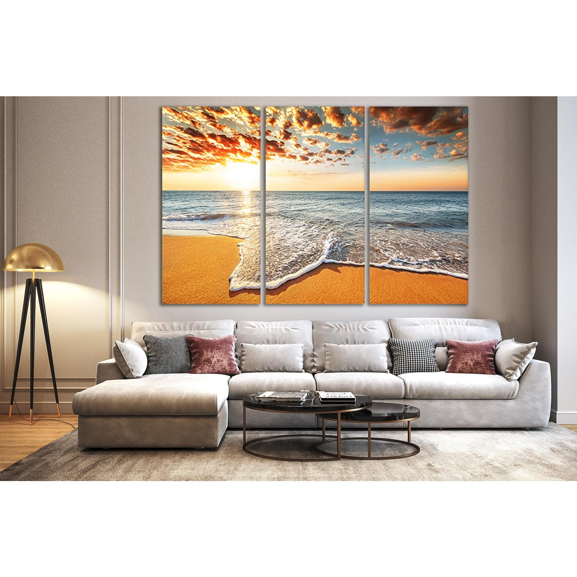 Cuadros de atardecer en el mar ZELLART triptico de 140x90 cm 3