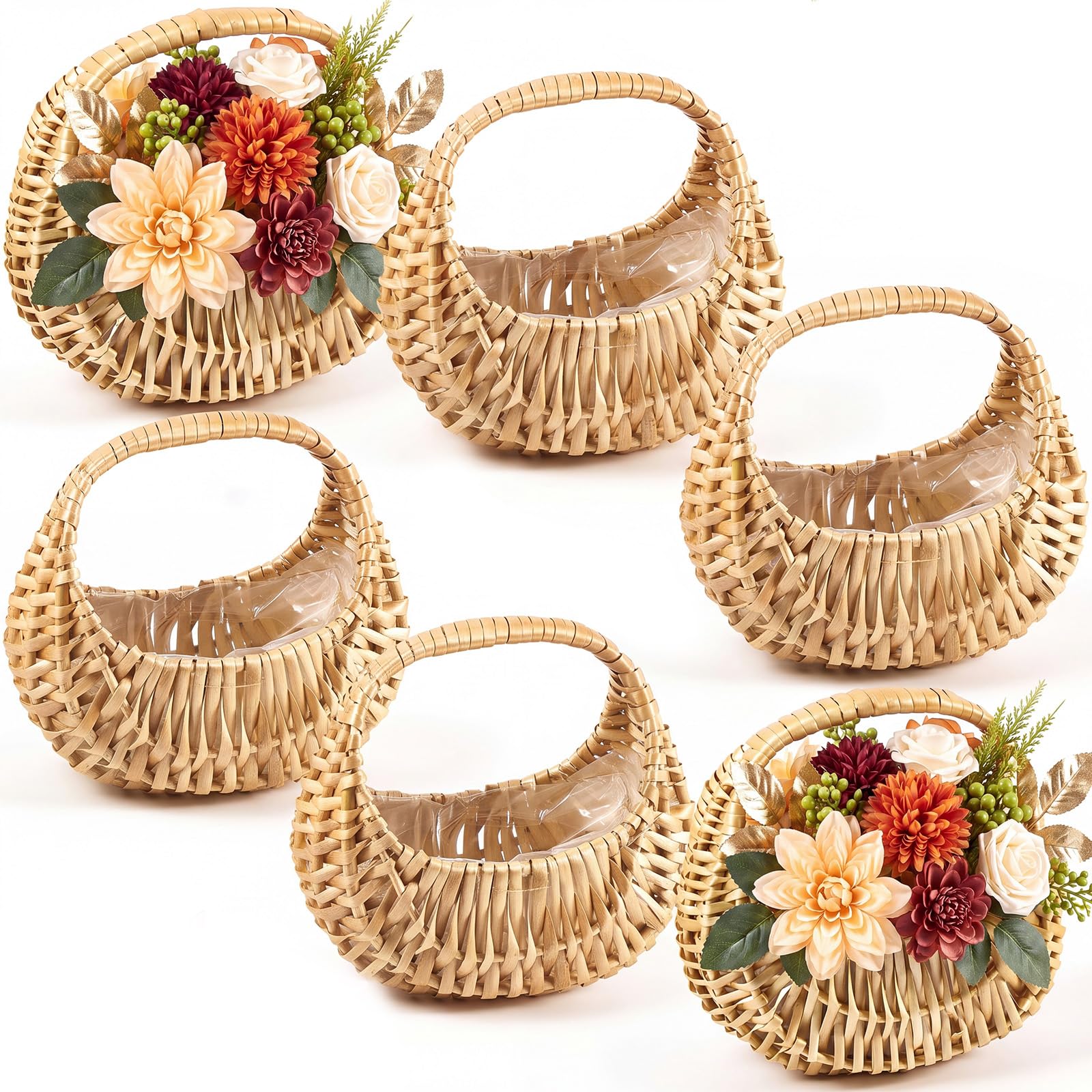 Taiyin 6 Pack Flower Girl Basket Wicker 6.7 X 6.5 X 4.3 Inch Nature