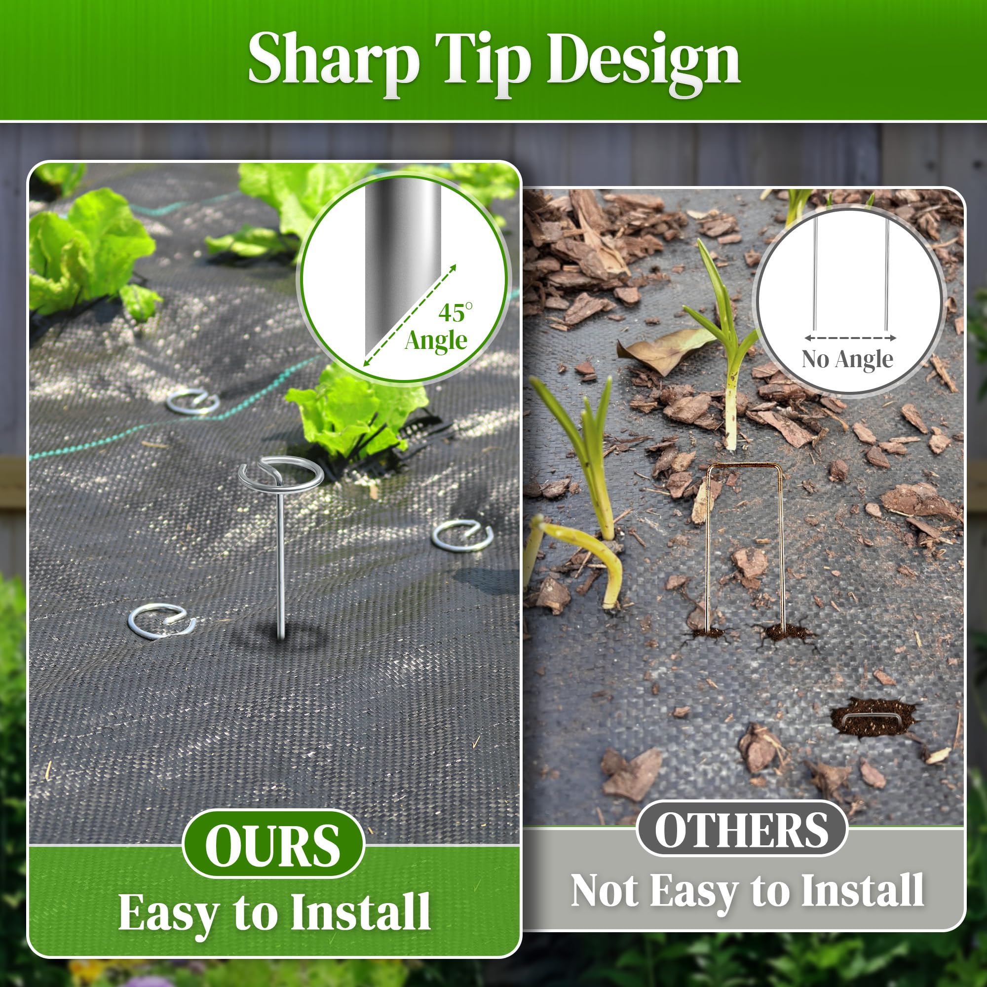 Quibbay Lot de 100 agrafes circulaires pour paysage de calibre 11, pas facile à plier, piquets en tissu galvanisé de 15,2 cm, piquets de jardin pour aménagement paysager, piquets de sol robustes