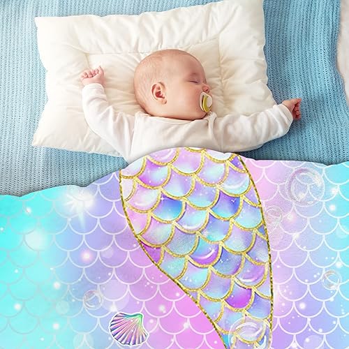 Miniatura 3 de Manta de sirena personalizada con nombre para bebés, niños y niñas, manta de regalo personalizada para niños pequeños, recuerdo de cumpleaños,