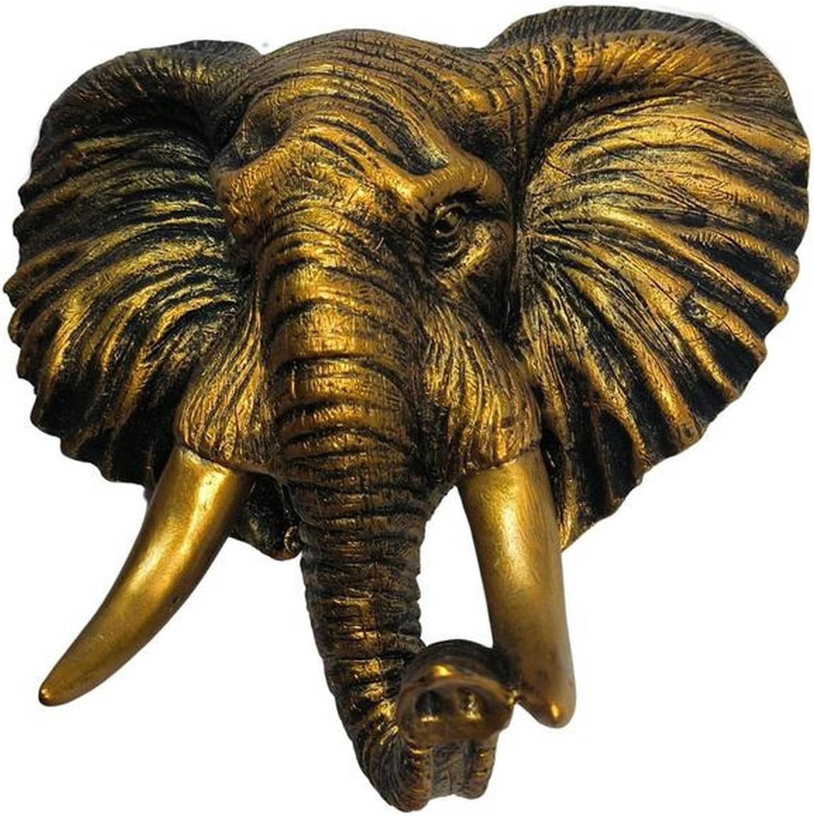 CHJJZXBF Elephant head statue, wall sculpture, artistic bust in resin,Gold