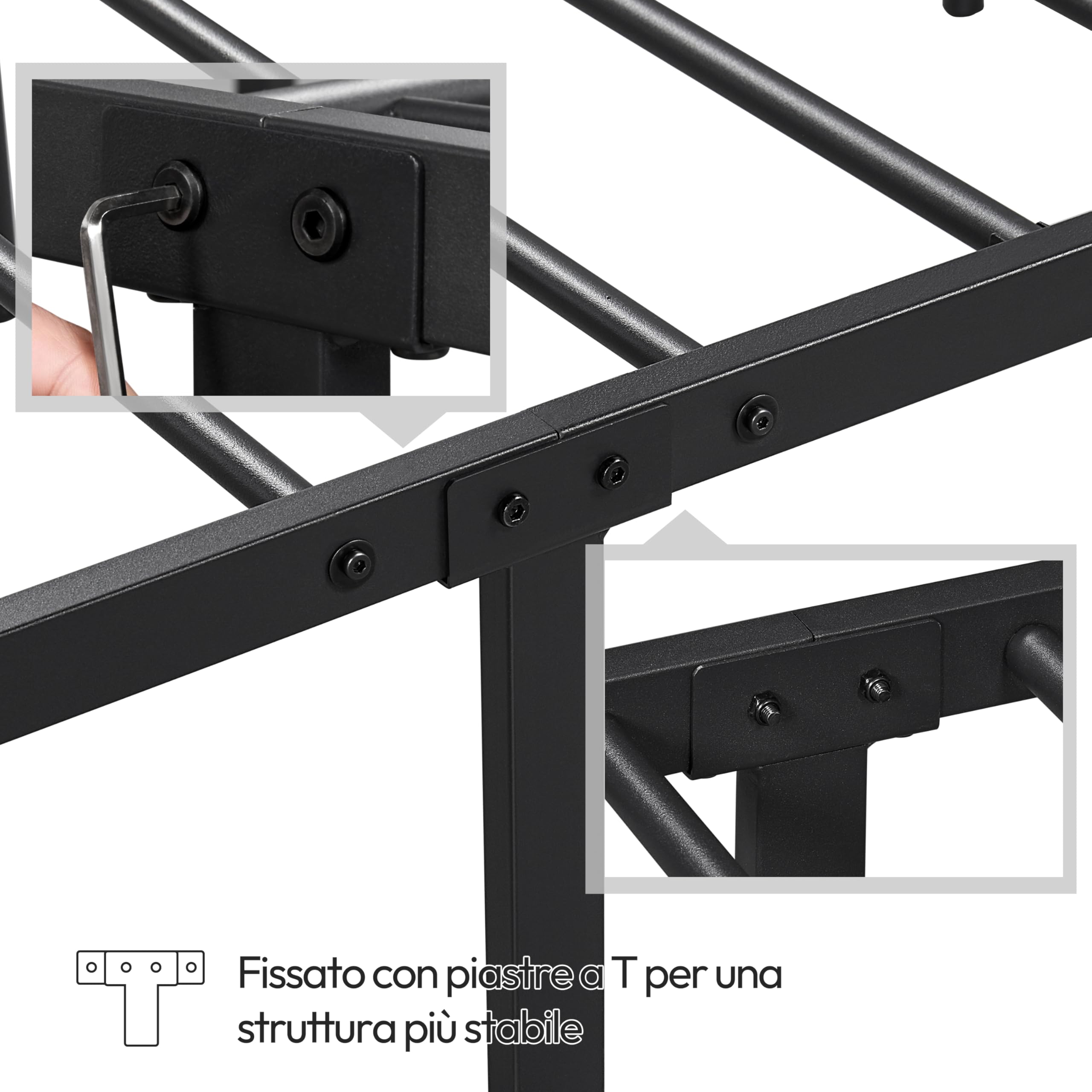 Yaheetech Struttura Letto Singolo in Metallo Ferro con Testiera a Forma di X Telaio con Rete a Doghe per Camera Dormitorio 90 x 190 cm Nero