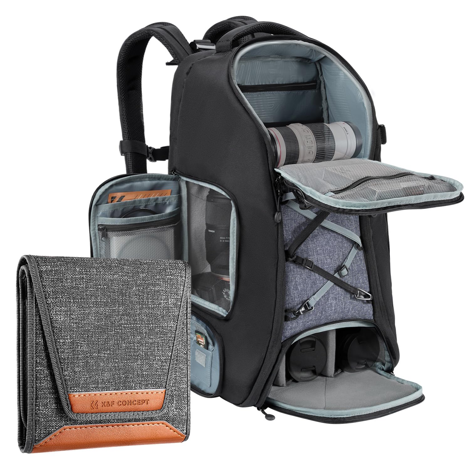 K&F CONCEPT Sac à dos pour appareil photo Grand 30L + Étui de Filtres jusqu'à 82 mm