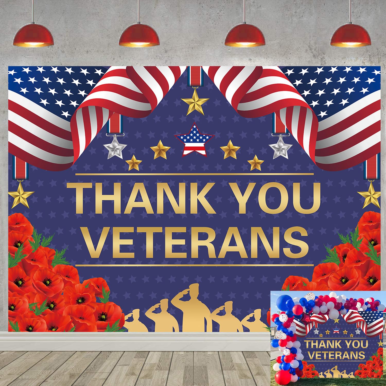 Generic Thank You Veterans Photography Backdrop Patriotic Memorial Day Background for Greeting Military Army Heroes Theme Party Supplies Photo Booth